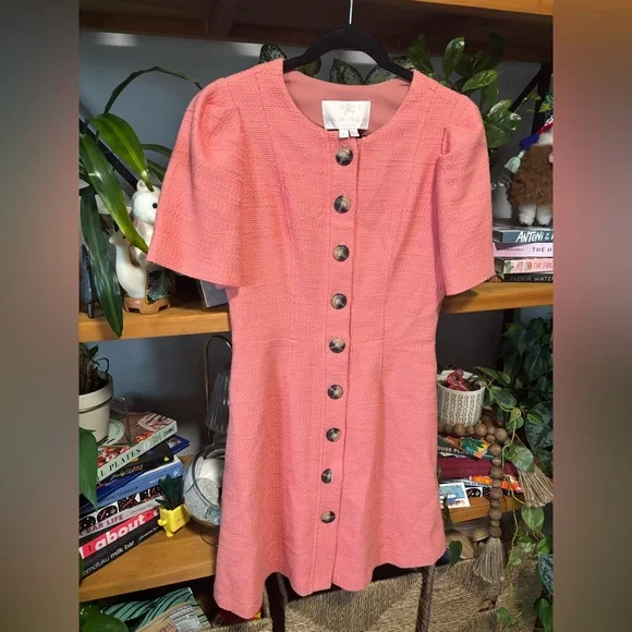 Gal Meets Glam Coral Button-Front Midi Dress - Picture 1 of 6